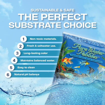 Pure Water Pebbles Marine Blue Aquarium Gravel - 2 lbs - Non-Toxic, Colorfast, Vibrant Substrate for Aquariums, Terrariums, Ponds & Crafts