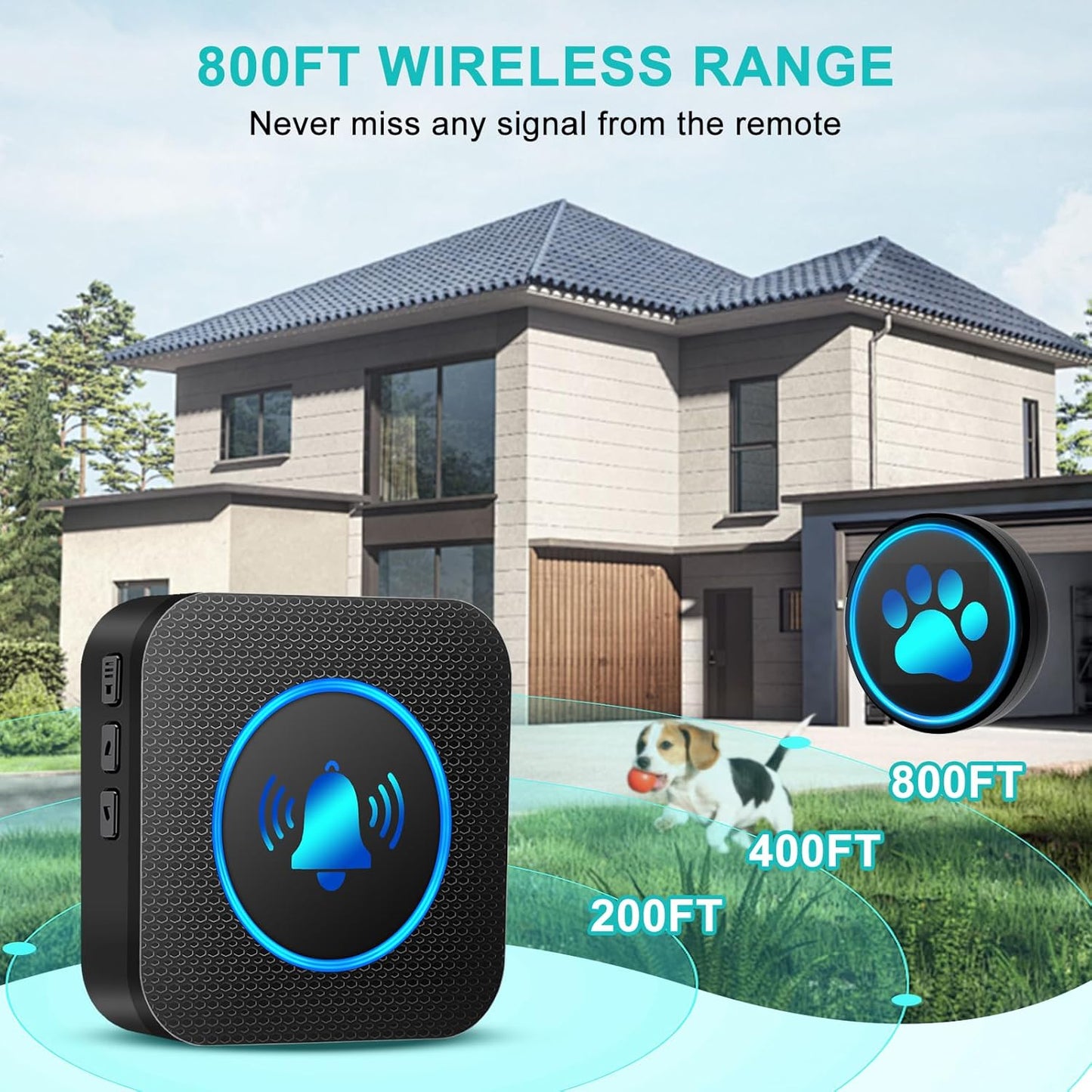 Dog Door Bell for Potty Training, Smart Wireless Doggie Doorbell to Go Outside, 1000 Feet Long Range with IP65 Waterproof Super-Light Touch Button, 60 Melodies & Adjustable Volume (2 Button)