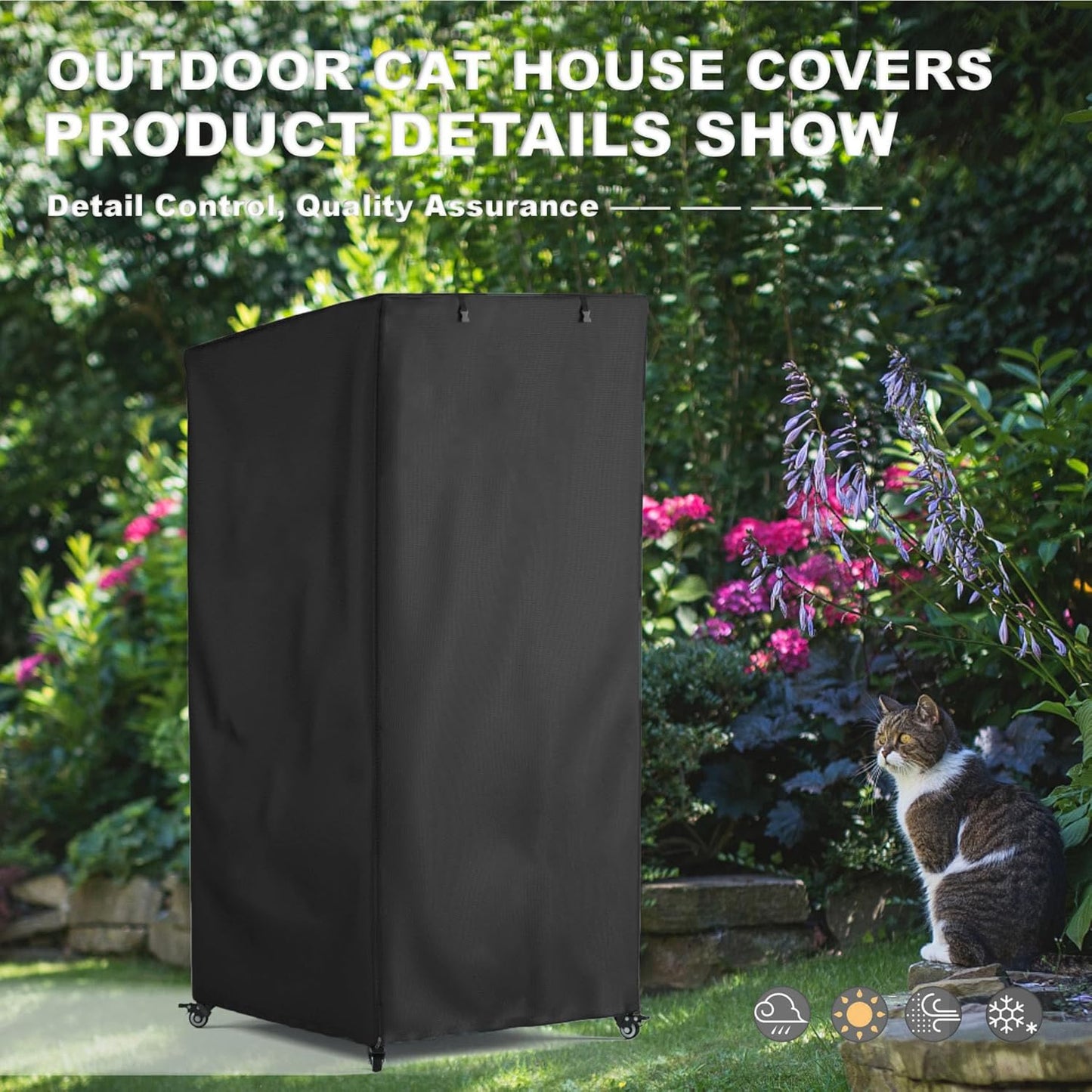 Outdoor Cat House Cover,Large Catio Cat Enclosures Dust Protection Cover, 600D heavy-duty waterproof tarpaulin , 100% Waterproof, 24.5"L x 23.4"W x 62.8"H ,Black