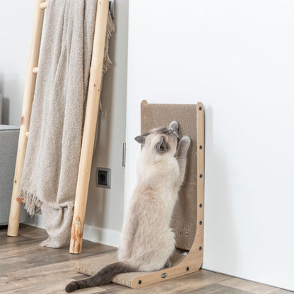Trixie L-Shape Cat Scratcher with Catnip & Silvervine - 25.6" Indoor Furniture - Double-Sided Corrugated Cardboard - Vertical & Horizontal Scratching Pad with Ball Toy for Cats & Kittens - Natural