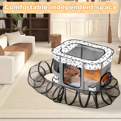 Outdoor Cat Enclosure with Surround Tunnel, Outdoor Pet Playpen Enclosed, Portable Catio Cat Tent with Tunnel for Indoor Cats Small Animals and Puppy, Portable Tent with Carry Bag