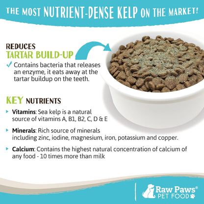Raw Paws Organic Kelp Powder for Dogs & Cats (8-Ounce) - Supports Thyroid, Digestive & Immune Health - Dried Sea Kelp for Dogs - Seaweed Powder Supplement