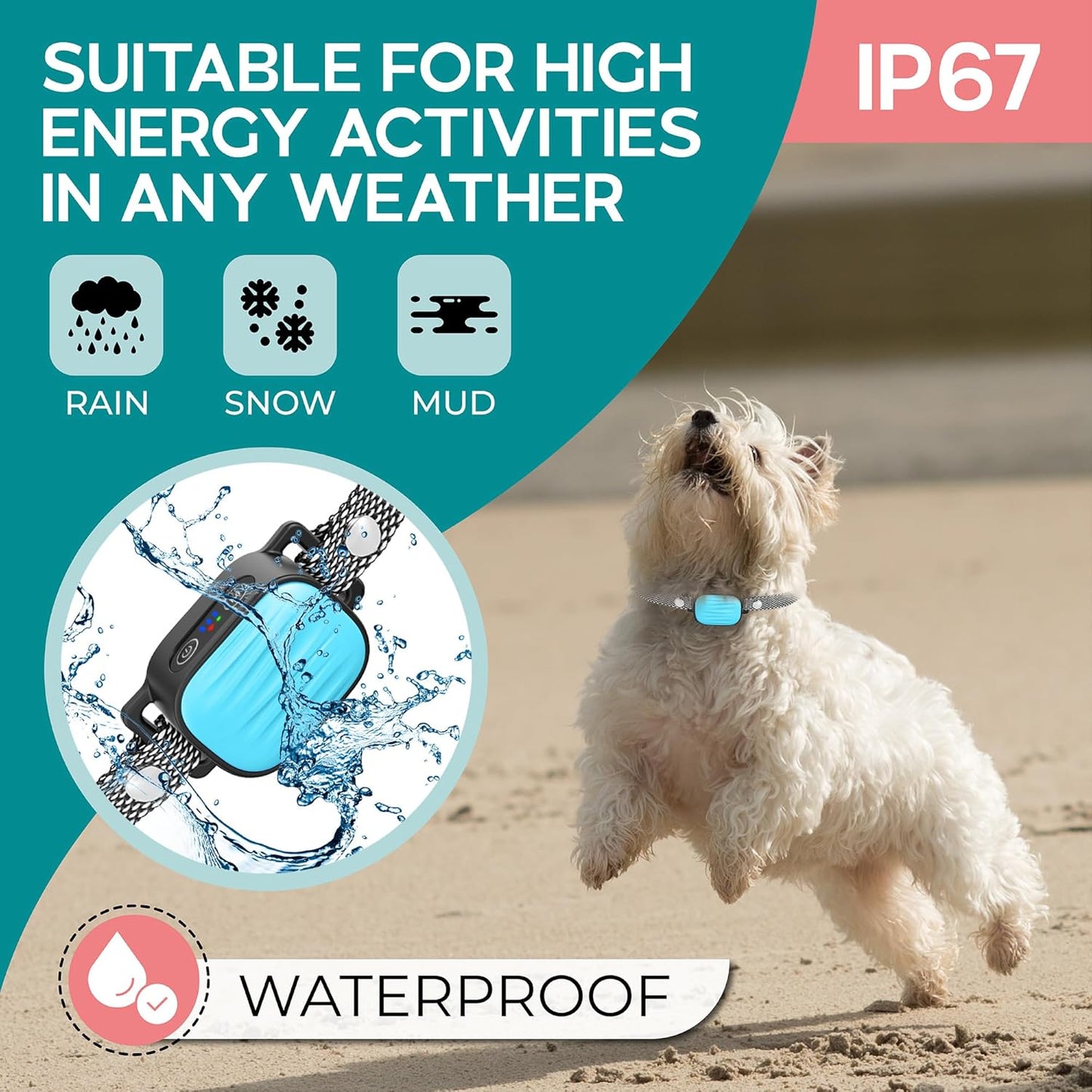 Bark Collar for Small/Medium Dogs, No Shock Anti Bark Collar, Rechargeable Anti Barking Collar w/2 Vibration & Beep Modes, Waterproof Shockless Smart Dog Stop Barking Control Device (Blue)