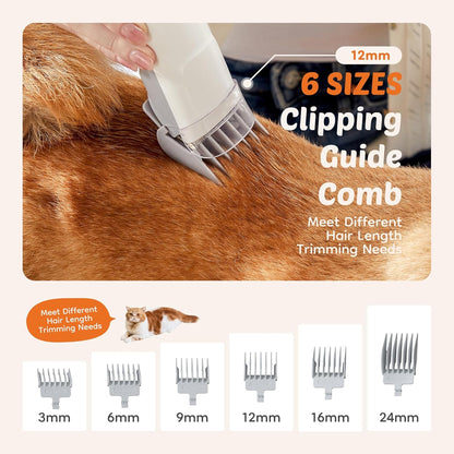 Professional Pet Grooming Vacuum Kit: 2.5L Cup, 3 Suction Modes, 5 Groomer Tools with Cordless Low Noise Hair Trimmer for Dogs, Cats & Other Animals