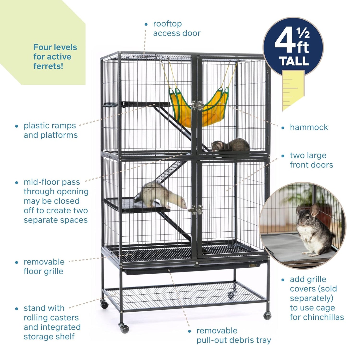 Prevue Pet Products 485 Feisty Ferret Home with Stand, Black Hammertone