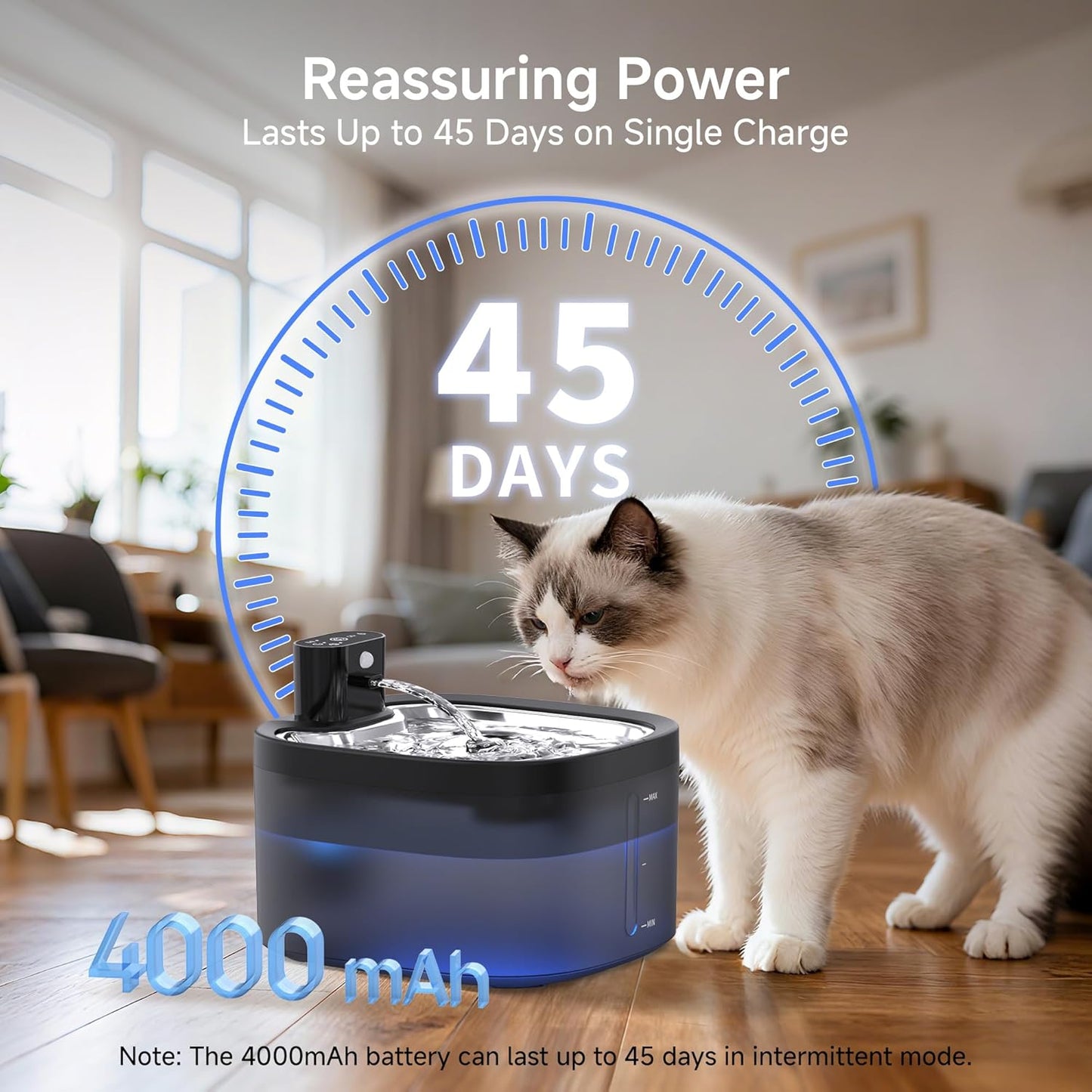 Wireless Cat Water Fountain with Stainless Steel Tray, 3.5L/118oz Rechargeable Battery Pet Water Dispenser, Ultra-Quiet Indoor Fountain with Motion Sensor, BPA-Free(2Filters)