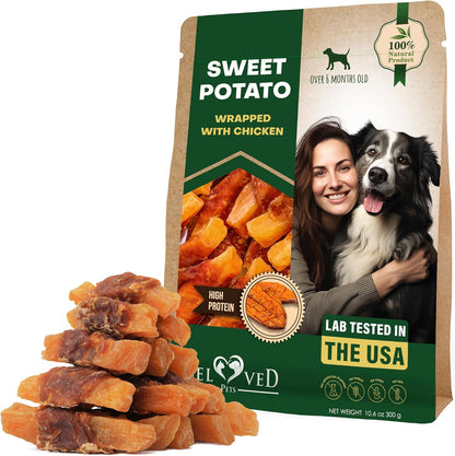 Sweet Potato Dog Treats & Chicken Jerky Wraps 10.6 Oz - Dog Food & High Protein Soft Chews for Large, Medium & Small Breeds - Natural Healthy Training Strips & Rawhide Free Snacks – Puppy Treats