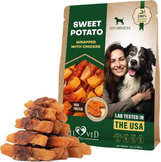 Sweet Potato Dog Treats & Chicken Jerky Wraps 10.6 Oz - Dog Food & High Protein Soft Chews for Large, Medium & Small Breeds - Natural Healthy Training Strips & Rawhide Free Snacks – Puppy Treats