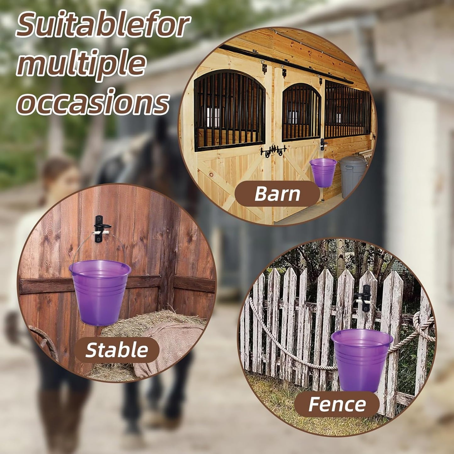 6 Pcs Bucket Hooks for Horses Black Metal Equestrian Water Bucket Hook Hangers Horse Stalls Feed Barn Farmhouse Supplies