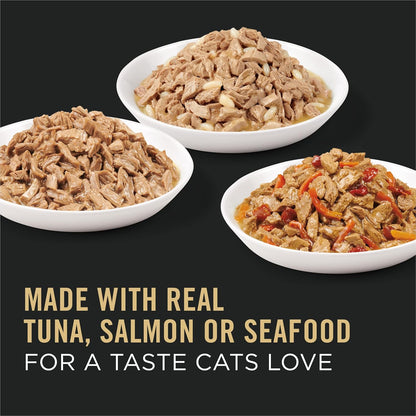 Purina Pro Plan High Protein Cat Food Complete Essentials Wet Cat Food Seafood Favorites Variety Pack 3 Ounce (Pack of 24)