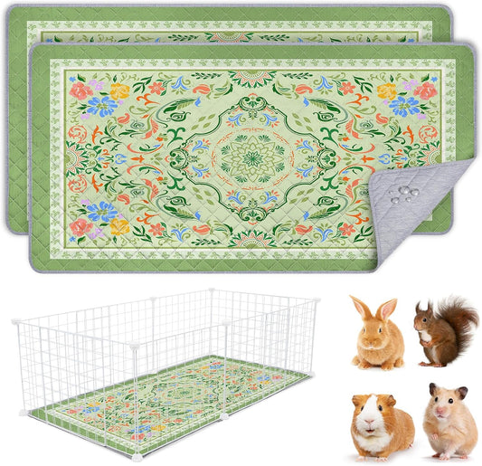 2 Pack Guinea Pig Bedding, Washable Guinea Pig Cage Liner Reusable Guinea Pig Mat Waterproof Guinea Pig Bedding for Cage, Super Absorbant Guinea Pig Pee Pads for Small Animals Hamster Rabbit Squirrel