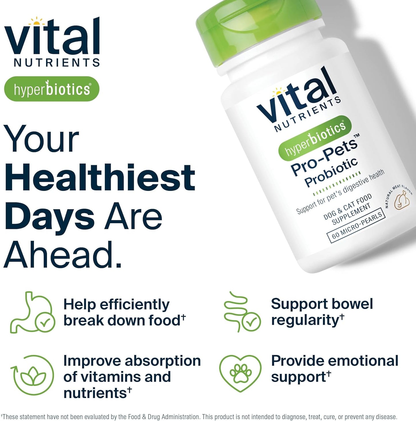 Vital Nutrients Pro Pets Probiotics for Dogs and Cats | Dog Probiotics for Digestive Health, Gut Health, Occasional Diarrhea* | Tasty Meat Flavor | Non-GMO | Hyperbiotics | 60 Micro Tablets