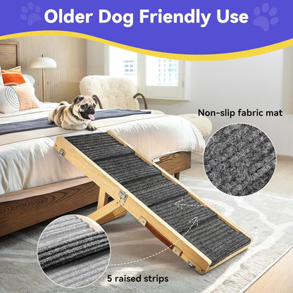 2025 Upgraded Dog Ramp for Couch, Foldable Small Dog Ramp for Low Bed, 4 Adjustable Height from 13'' to 21", Portable Stable Pet Steps with Non-Slip Pad, Pet Ramps Use for Sofa Couch Stairs