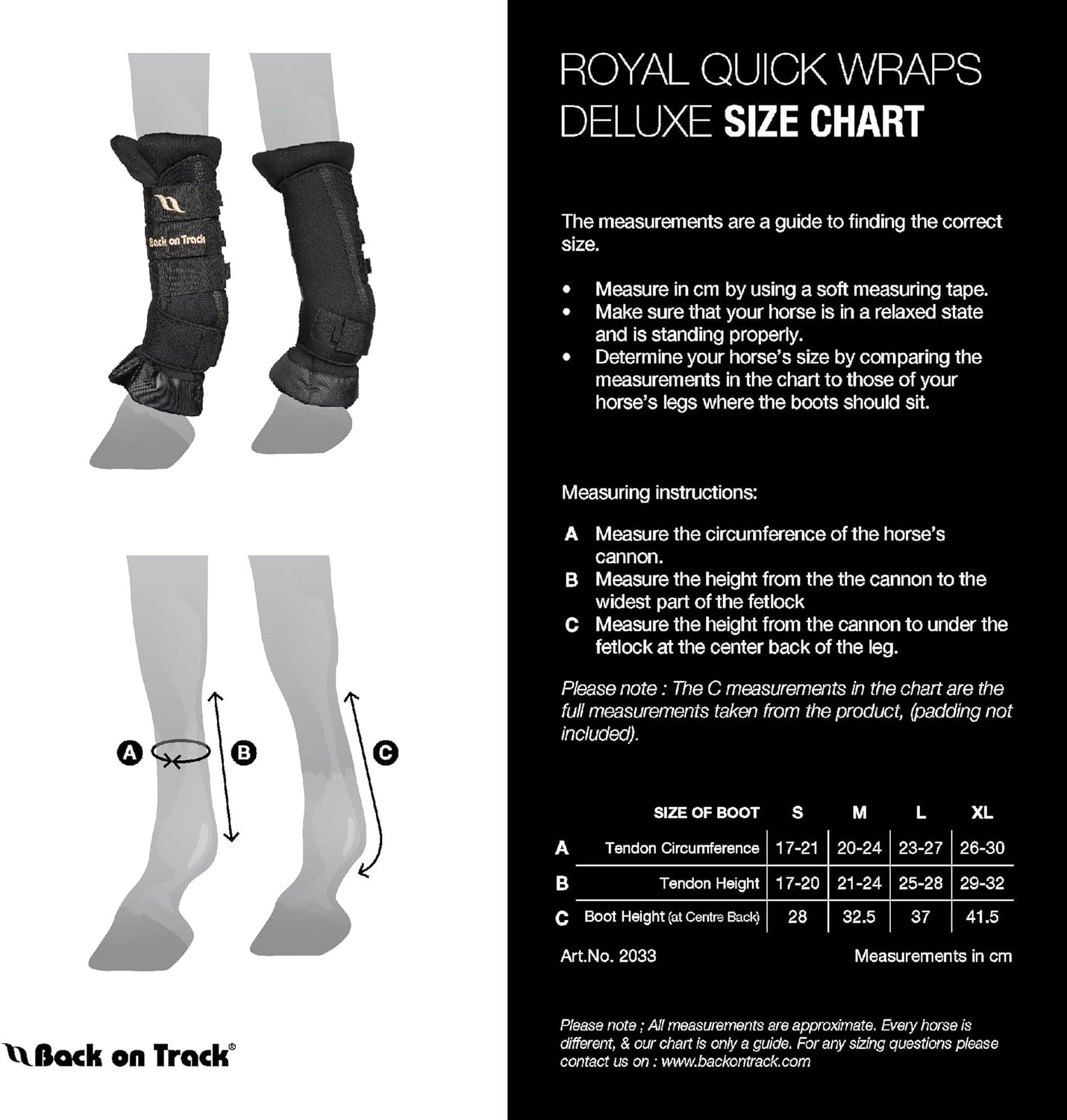 Back on Track Royal Quick Wraps Deluxe for Horses 2033 with Welltex Technology, Sold in Pairs, Black, Large (16")