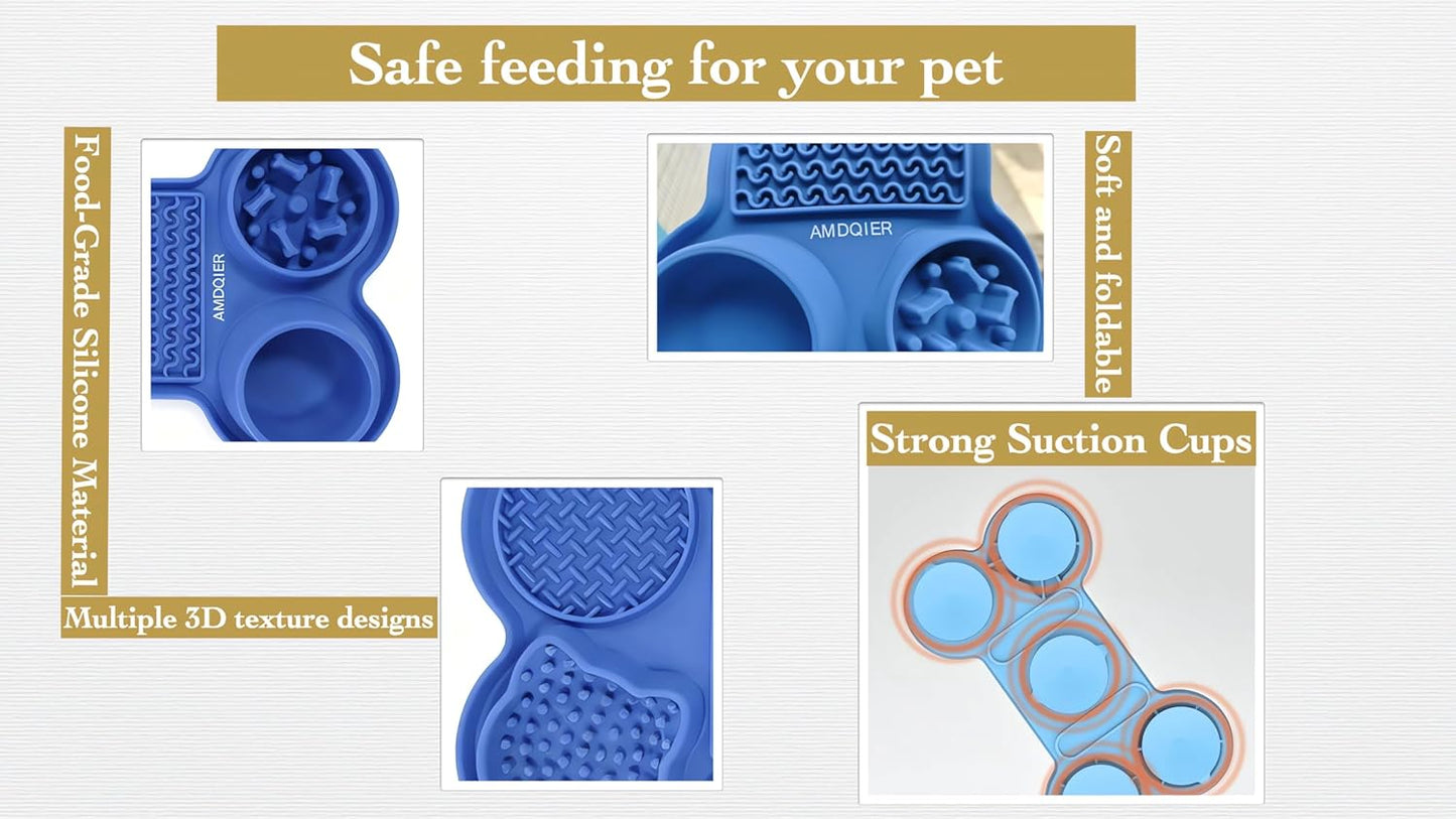 Pet Feeding Dishes,Slow Feeder Lick Mat for Dogs,Cat Licking Mat with Strong Suction Cups - 6-in-1 Interactive Snuffle Mat for Fast Eaters,Anxiety Relief,Grooming & Bath Time (Dark Blue)