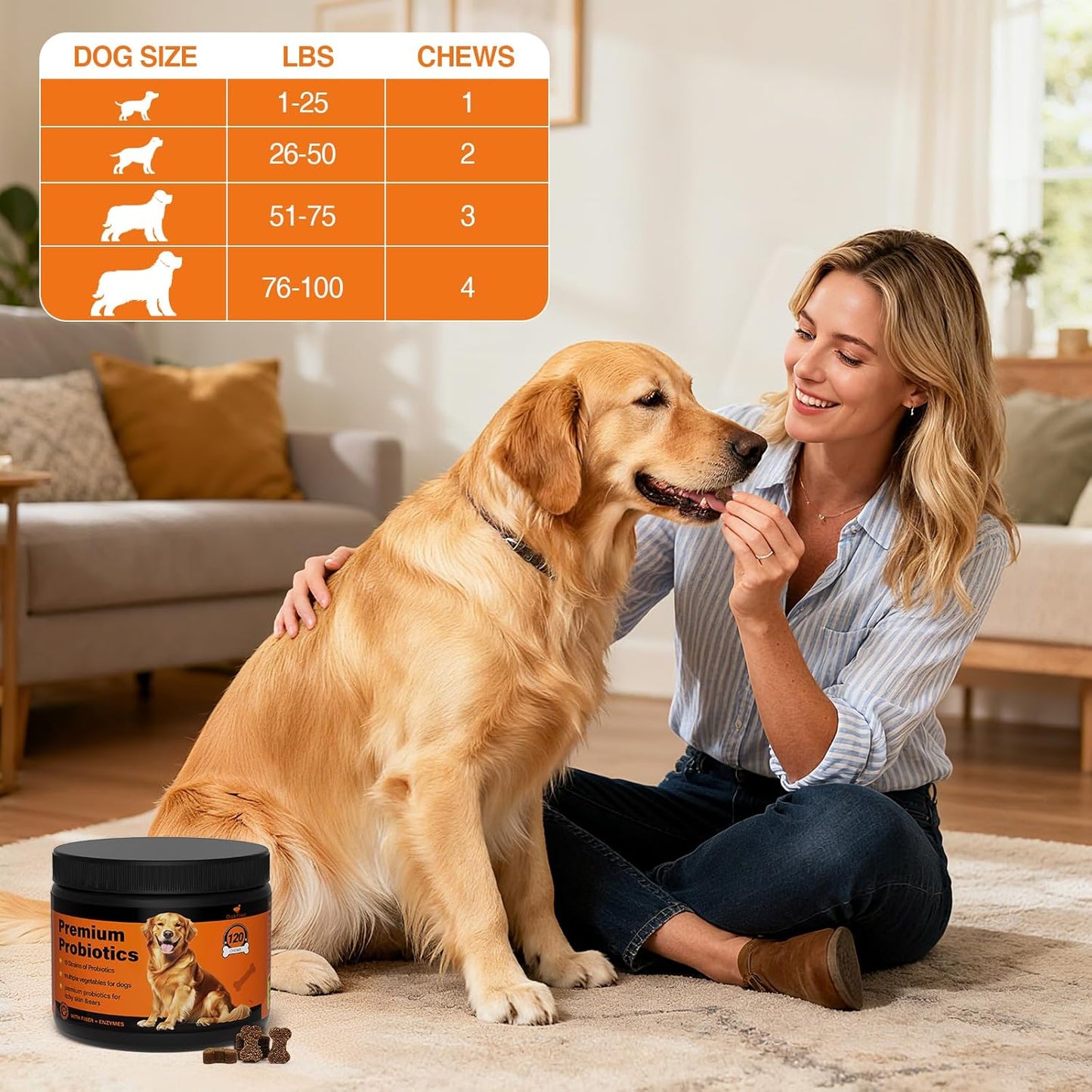 Dog Probiotics Chews for Digestive and Immune Support, Tasty Soft Chews for All Breeds and Ages, Duck Flavor Daily Supplement, 120 Count, Holiday Wellness Treats for Dogs