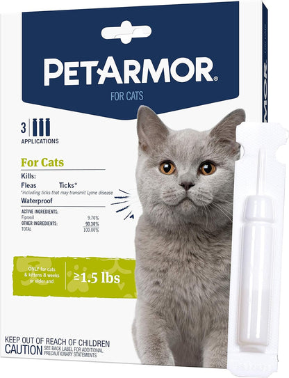 PetArmor for Cats, Flea & Tick Treatment for Cats (Over 1.5 Pounds), Includes 3 Month Supply of Topical Flea Treatments