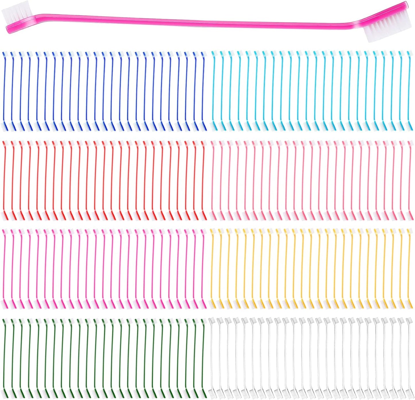 200 count Dog Toothbrush Bulk Dual Headed Dental Brushes Dogs Tooth Brushing Kit Long Handle Pet Tooth Brush for Puppy Large Small Cats and Most Pets Teeth Cleaning Dental Care Supplies, 8 Colors