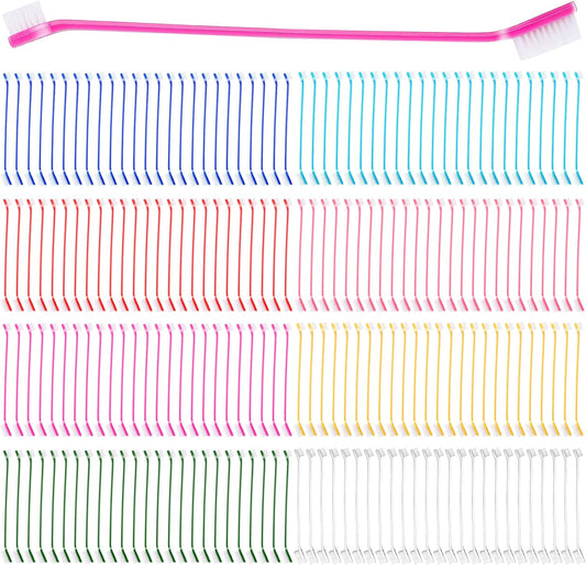 200 count Dog Toothbrush Bulk Dual Headed Dental Brushes Dogs Tooth Brushing Kit Long Handle Pet Tooth Brush for Puppy Large Small Cats and Most Pets Teeth Cleaning Dental Care Supplies, 8 Colors