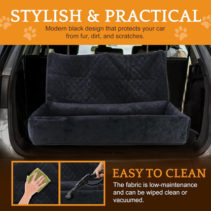 Dog Car Seat for Large Dogs Under 100LBS - Pet Booster Back Seat Bed with Safety Tethers & Storage Pocket, Removable Washable Travel Safety Car Accessory Only for Back Seat (Black)