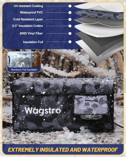 Heated Cat House for Outside, Waterproof Awning & Escape Door Heated Cat Houses for Indoor/Outdoor Cats in Winter, Elevated & Insulated Outdoor Cat Shelter for Feral Cat(Black Camo, 16.5"x12.6"x13")