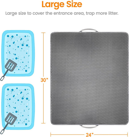 Cat Litter Mat-30"X24" Large Litter Box Mat for Kitty, EVA Honeycomb Double Layer Design, Urine & Waterproof with Unique Handle, Less Waste, Easier To Clean,Non Slip, Gray