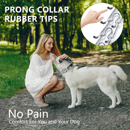 Prong Collar for Dogs,Dog Training Collar with One Professional Training Leash,Adjustable Pinch Collar with Quick Release Metal Buckle, No Pull Choke Collar for Small Medium Large Dogs（Silver, XL）.