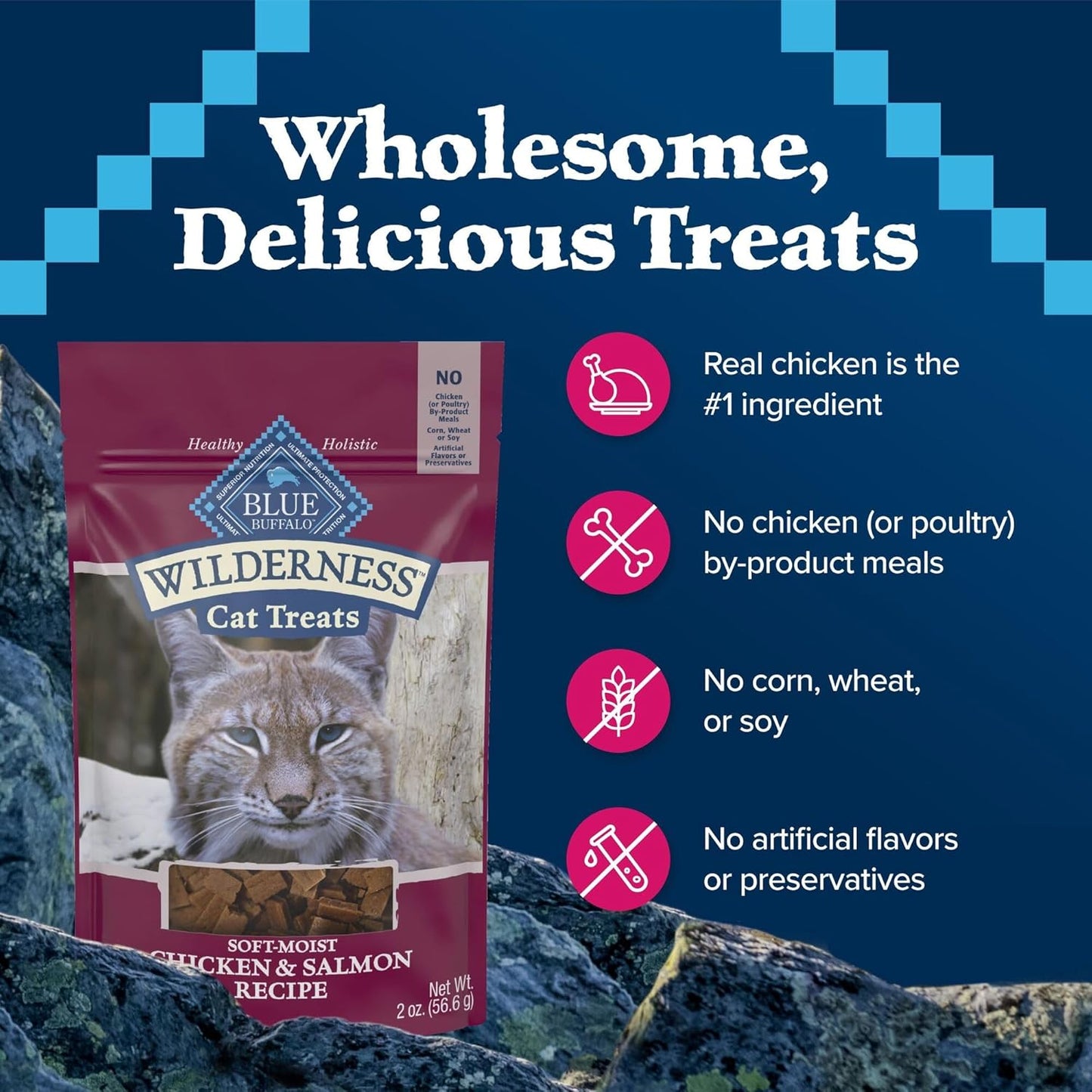 Blue Buffalo Wilderness Grain Free Soft-Moist Chicken & Salmon Cat Treats, 2-oz. Bag