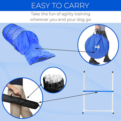 Better Sporting Dogs Agility Course Backyard Set - 7pc Indoor and Outdoor Agility Training Equipment for Dogs - 3 Jumps - 2 Tunnels with Sandbags - Weave Poles for Dog Obstacle Training