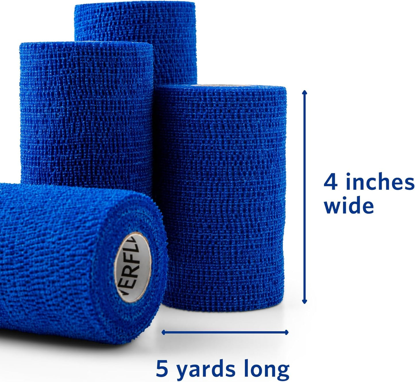 PowerFlex Equine – Extra Strong Self-Adhering Bandage Wrap – Wound Care, Compression & Support Bandage for Horses, Cows & Dogs – Blue, 4 inch, 4 Rolls (Resealable Case)