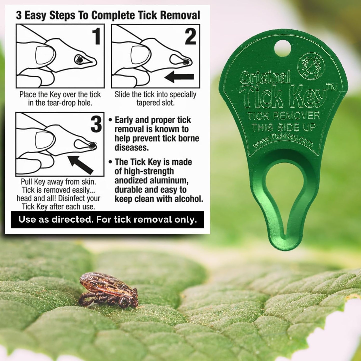 The Original Tick Key -Tick Detaching Device - Portable, Safe and Highly Effective Tick Detaching Tool - 3 Pack (Earth)