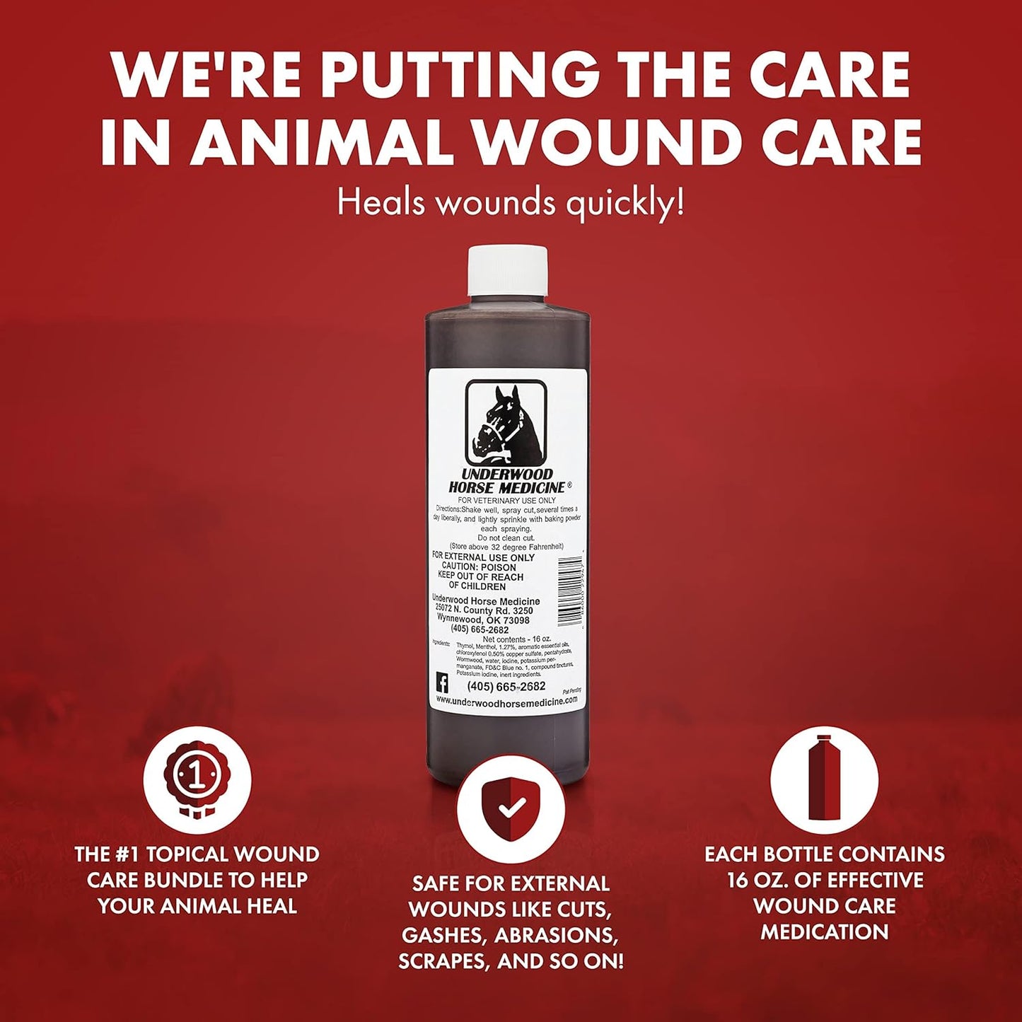 Underwood Topical Horse Care Wound Spray - 16oz Refill Horse Wound Care Horse Essentials for Quick Healing of Cuts – Horse First Aid Kit & Wound Care for Dogs – Equine First Aid Kit & Dog Wound Heal