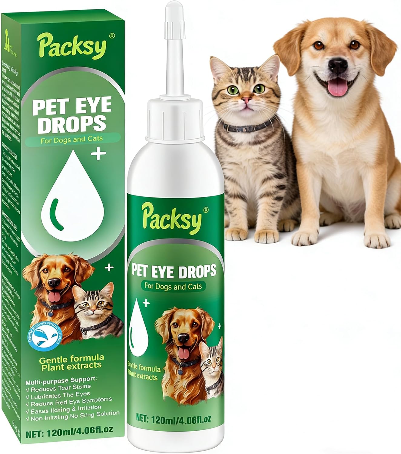 Premium Pet Eye Drops,Soothing Relief for Dogs and Cats,Tear Stain Remover,and Eye Cleanser.Safe Formula for All Breeds