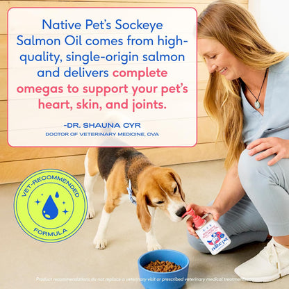 Native Pet Salmon Oil for Dogs & Cats – Pure Omega-3 Fish Oil for Dogs Supplement for Skin & Coat, Joint & Heart Health - Dog Anti-Inflammatory – 100% Wild-Caught Alaskan Sockeye Salmon – 8 oz