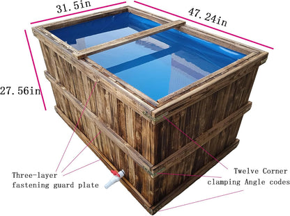 Above Ground Fish Pond,Solid Wood Frame Koi Tank with Drain Valve,Canvas Turtle Pool,Wooden Aquarium for Koi Carp or Hydroponic Cultivation 47 * 31.5 * 27.5in / 137Gal