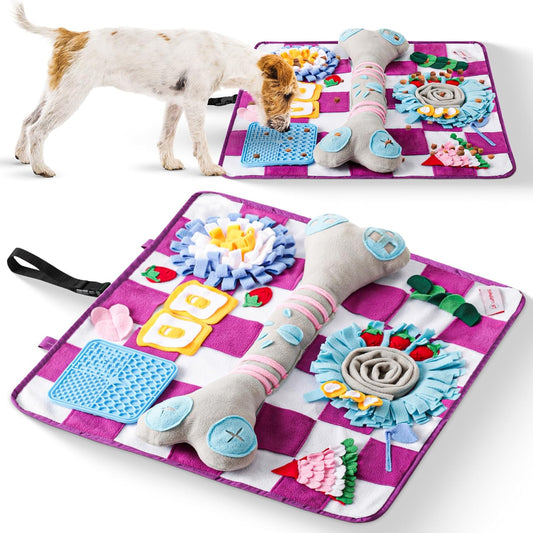 Soft Snuffle Mat for Dogs Large Breed & Lick Pad, Keeps Pets Busy, Comfortable Sniff & Enrichment Mat to Lay On, Puzzle Toy with Lots of Games, Anti-Slip & Washable, Slows Down Feeding