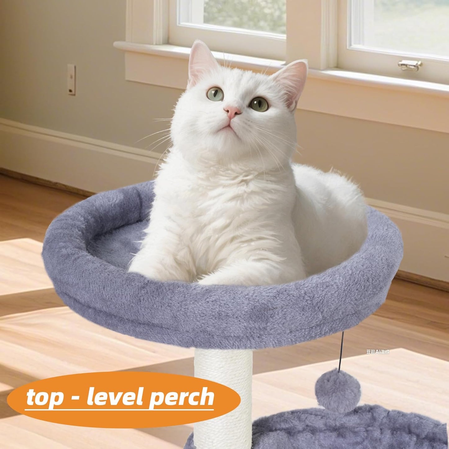 Multi-Level Cat Tree for Indoor Cats, Cat Tree Tower with Big Cat Hammock and Self-Grooming Brush, Cat Tower with Scratch Ladder, Indoor Climbing Activity Tower with Scratching Posts, Grey