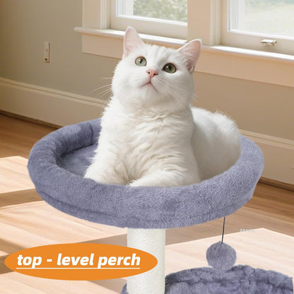 Multi-Level Cat Tree for Indoor Cats, Cat Tree Tower with Big Cat Hammock and Self-Grooming Brush, Cat Tower with Scratch Ladder, Indoor Climbing Activity Tower with Scratching Posts, Grey
