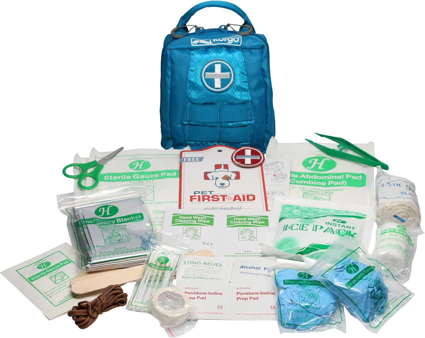 Kurgo RSG Dog First Aid Kit - Compact Dog First Aid Supplies - MOLLE Compatible Aid Pack - Emergency Pet Survival Gear - Adventure & Hiking Dog Med Kit - Quick Access Pouch