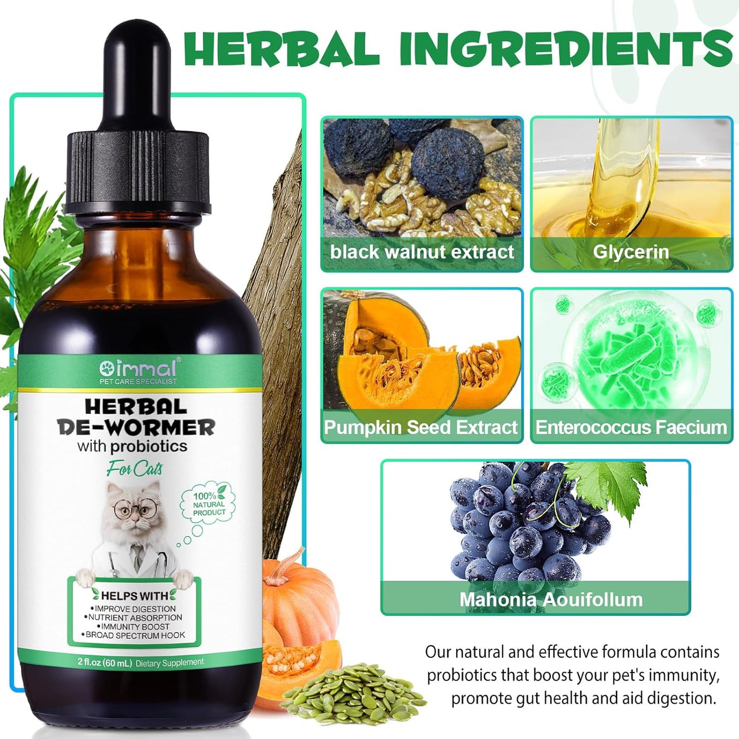 Specifically Formulated for Cats,Naturally Sourced Ingredients,Cats Natural Broad Spectrum Treatment with Probiotics,Gut Health,Digestive Support for All Cat All Ages and Breeds