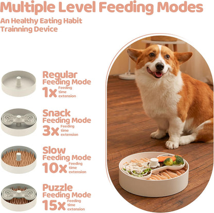 Puzzle Feeder Slow Feeder Dog Bowl for Large Dogs with Non-Slip Base - Adjustable Speed Design, Removable Puzzle Inserts & Dishwasher Safe, Pink