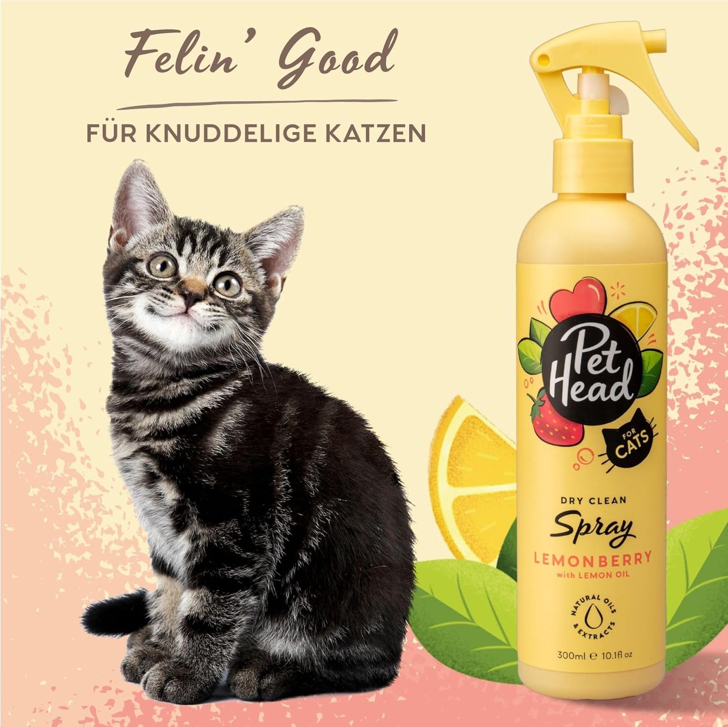 Pet Head Felin' Good Cat Dry Clean Spray | Fruity Scent | Shampoo Spray for Smelly Cats | Nourishing & Deodorizing | Vegan | Lick-Safe | Gentle Formula for Kittens | Made in USA | 10.1 fl. oz.