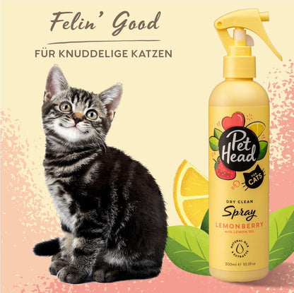 Pet Head Felin' Good Cat Dry Clean Spray | Fruity Scent | Shampoo Spray for Smelly Cats | Nourishing & Deodorizing | Vegan | Lick-Safe | Gentle Formula for Kittens | Made in USA | 10.1 fl. oz.