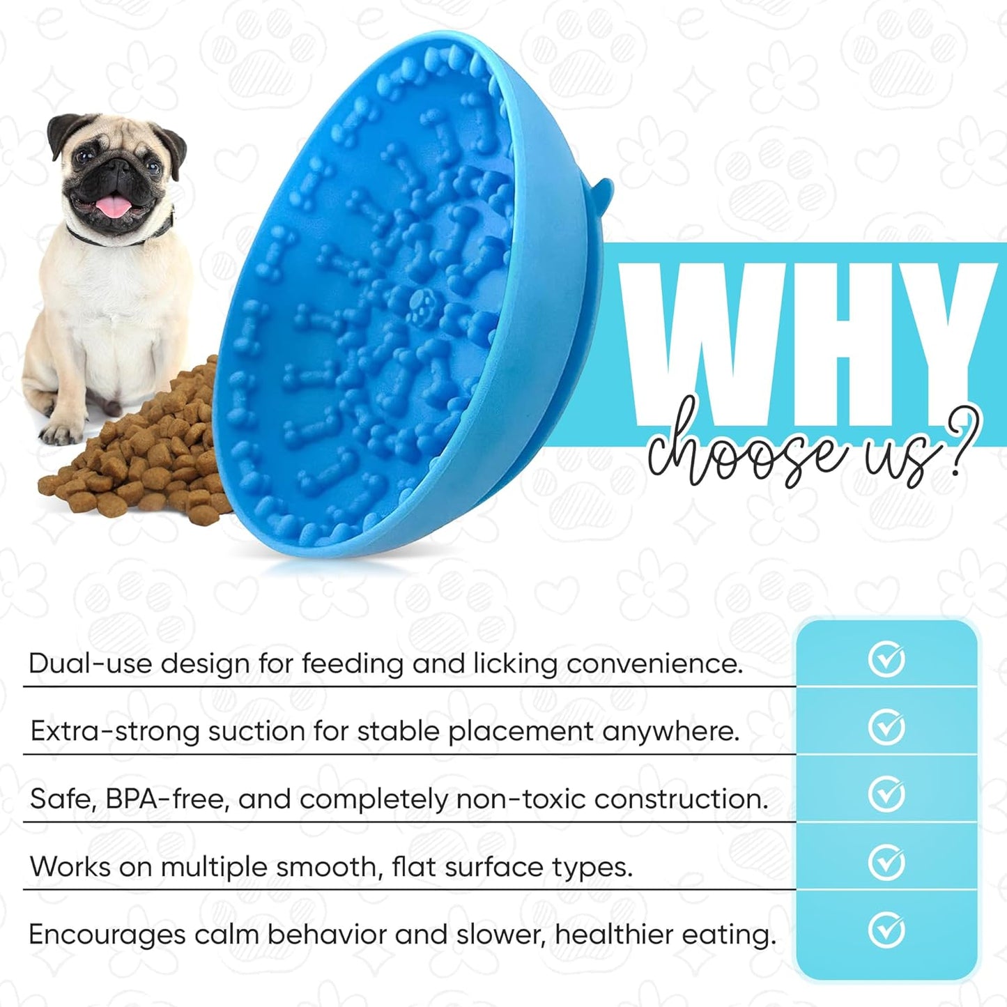 Lick mat for Dog Slow Feeder Bowl Anxiety Boredom Reducer Perfect for Yogurt, Peanut Butter. Wobble Dog Slow Feeder Bowl Easy to Clean - Non Slip Design BPA Free Silicone Licking mat - Blue