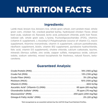 Hill's Science Diet Large Breed Adult Dry Dog Food 1-5, Quality Protein for Joint Support & Lean Muscles, Lamb & Brown Rice Recipe, 33 lb. Bag