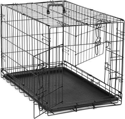 DUMOS Dog Crate, 36 Inch Medium Double Door Dog Cage with Plastic Leak-Proof Pan Tray, Folding Metal Wire Pet Kennel for Indoor, Outdoor, Travel, Black