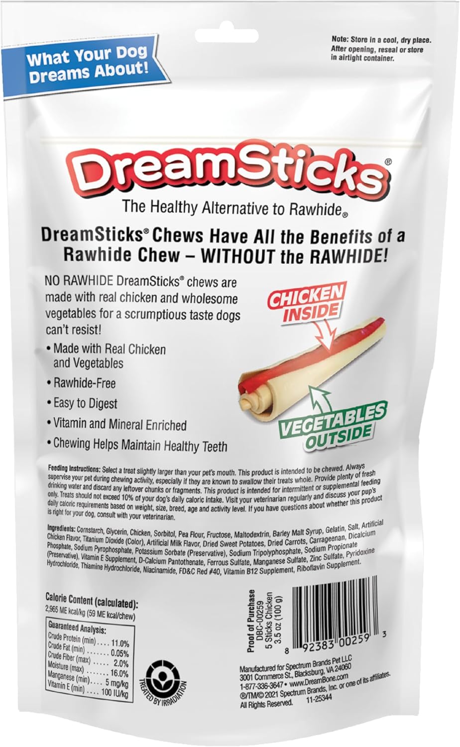DreamBone DreamSticks, Treat Your Dog to a Chew Made WIth Real Chicken and Vegatables, 5 Count