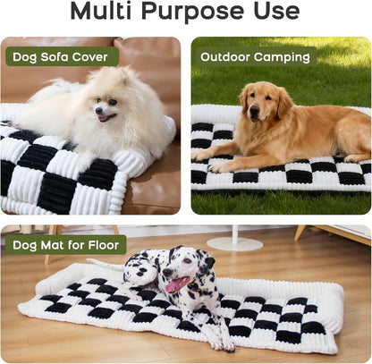 Dog Car Bed Mat, 3-Sided Bolster Anti-Slip Dog Seat Cover for Back Seat, Cushioned Pet Bed Mat with Head Support, Checkered Pet Mat for Dogs, Fit for Backseat Extenders, Cars SUVs Home Use