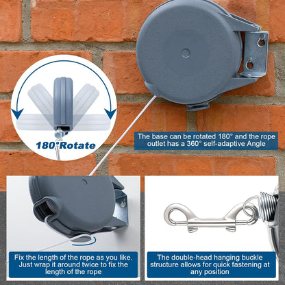 39ft Wall Mounted Retractable Dog Leash Extra Long Steel Cable with Length Lock, Anti Tangle Pet Leash for Medium Large Dogs up to 50lbs, Multi Purpose Outdoor Indoor Retractable Dog Tie