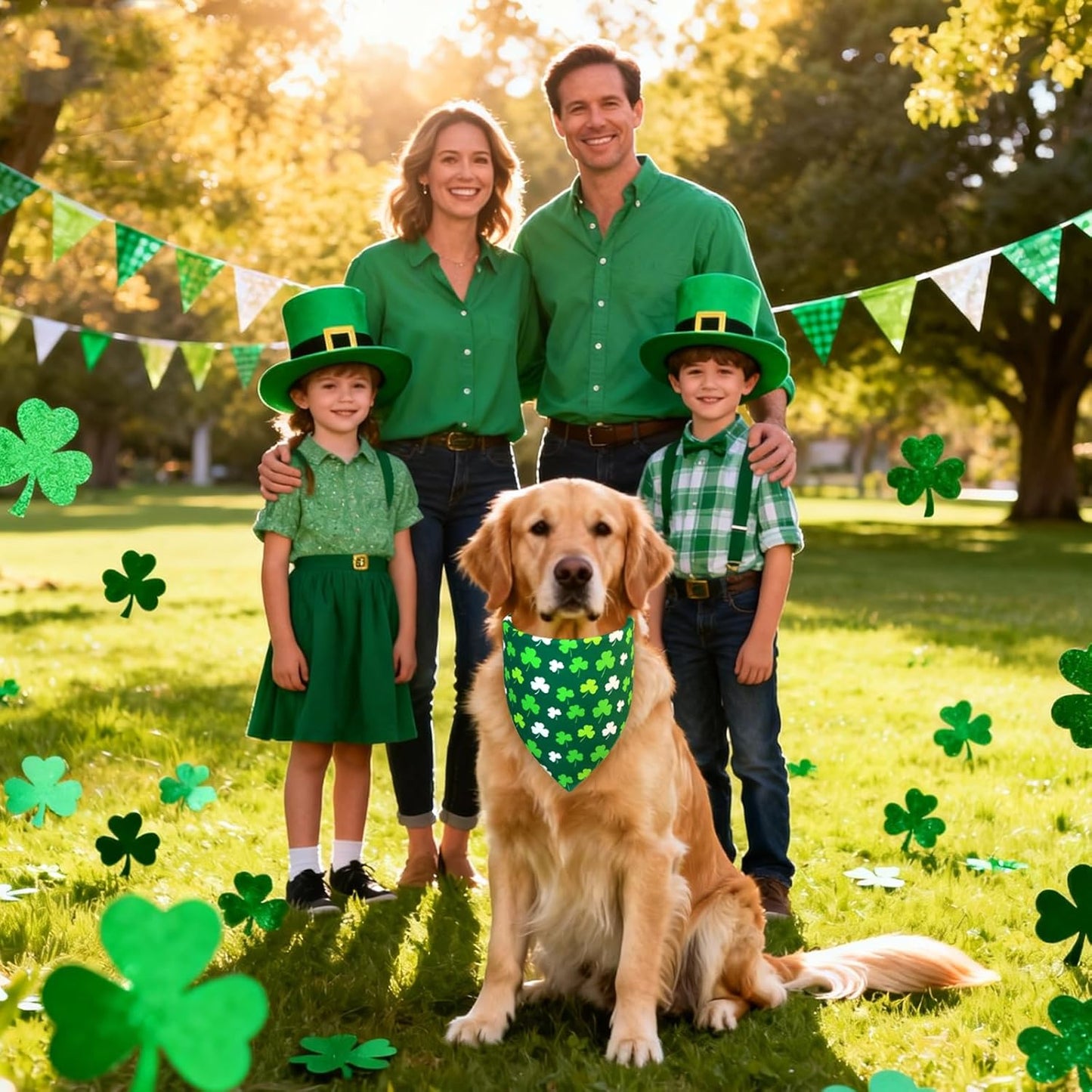 St. Patrick’s Day Dog Bandana - Reversible Lucky Green Shamrock Clover & Stripes Scarf for Medium to Large Dogs, Cute Costume Accessory for Irish Gift